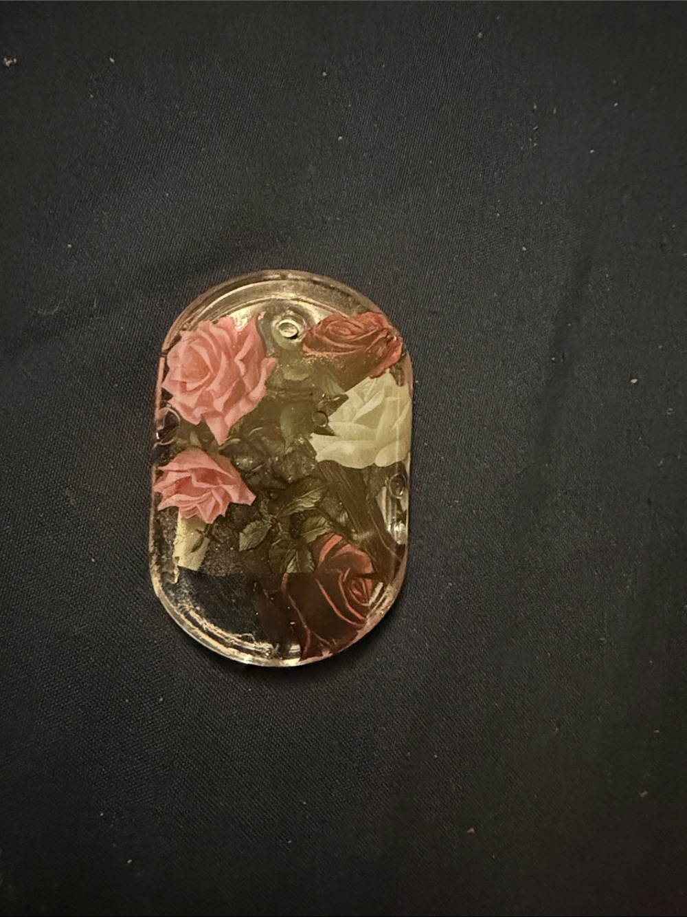 Floral Resin Pendant with Pink and Cream Roses